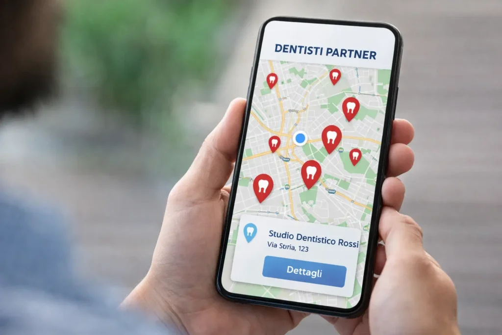 smartphone dove tramite i nostri servizi di marketing i pazienti possono trovare il tuo studio dentistico